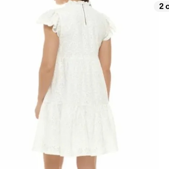 Crown & Ivy Tiered Flutter Sleeve Eyelet Dress White 2X - Picture 4 of 9